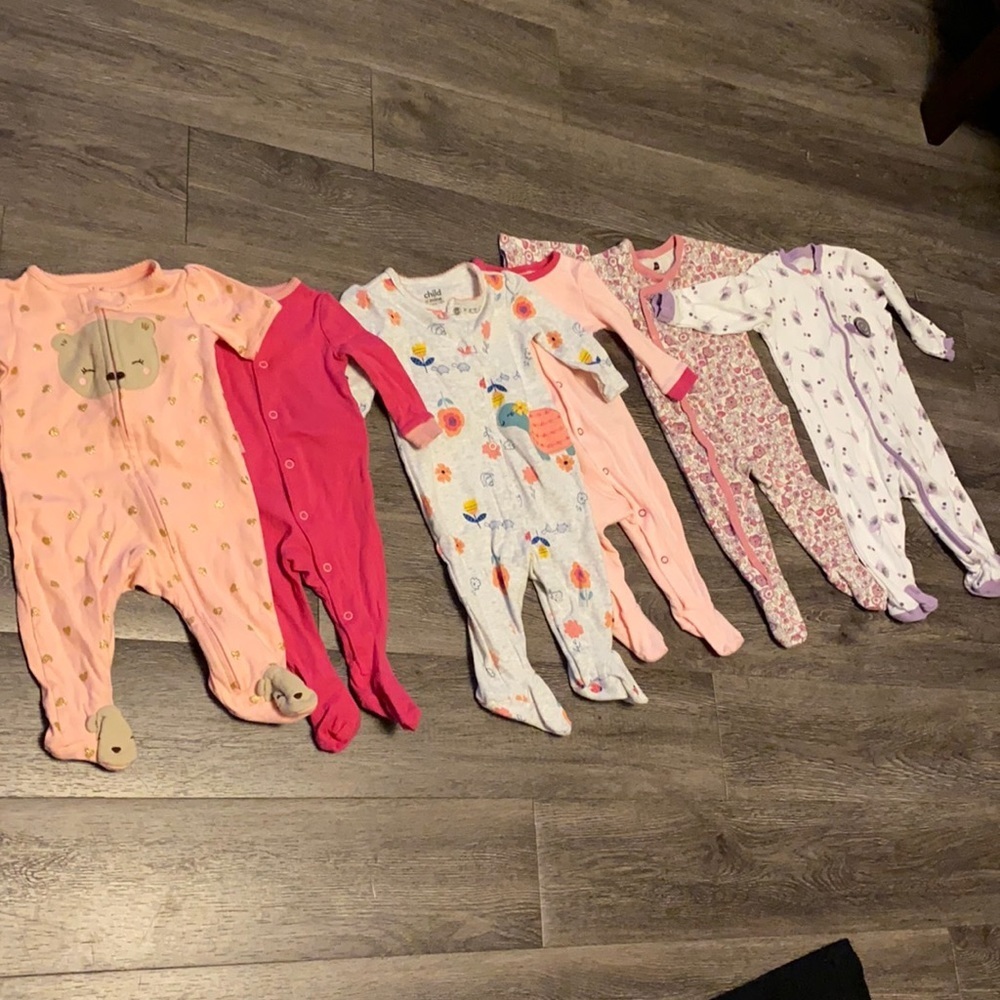 **Six baby girl footies for one price**